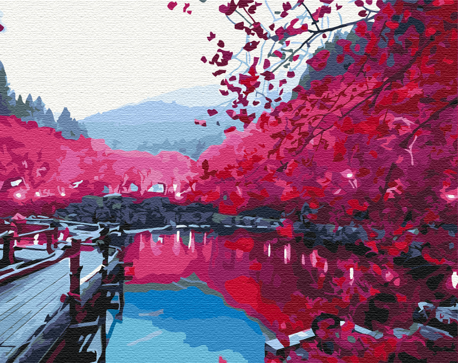 Sakura sur le lac - Peinture par numéro