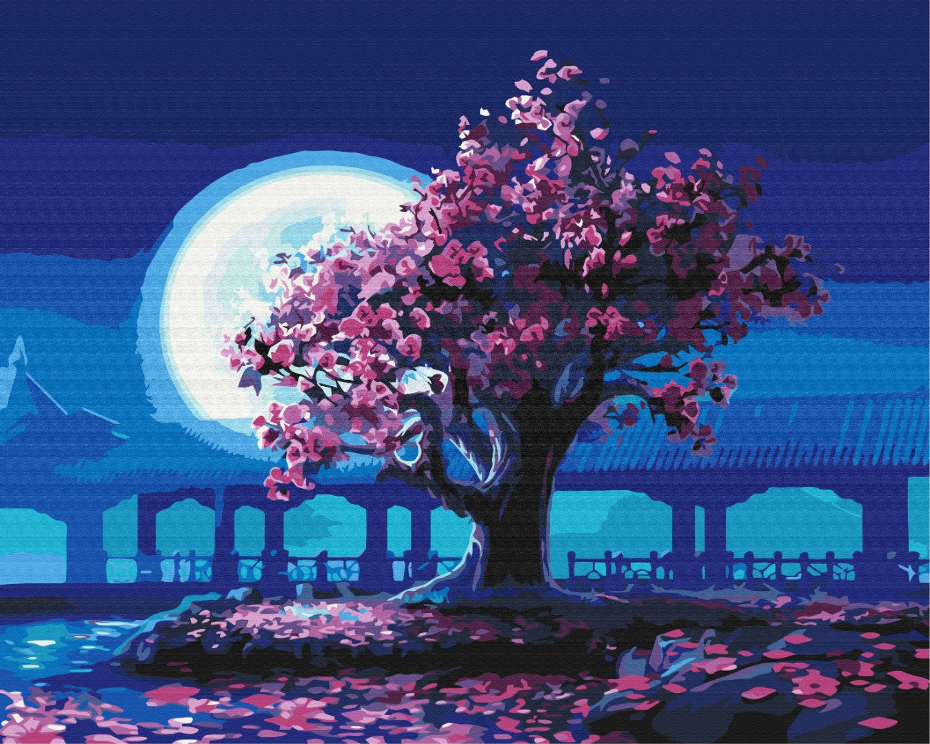 Sakura au clair de lune - Peinture par numéro