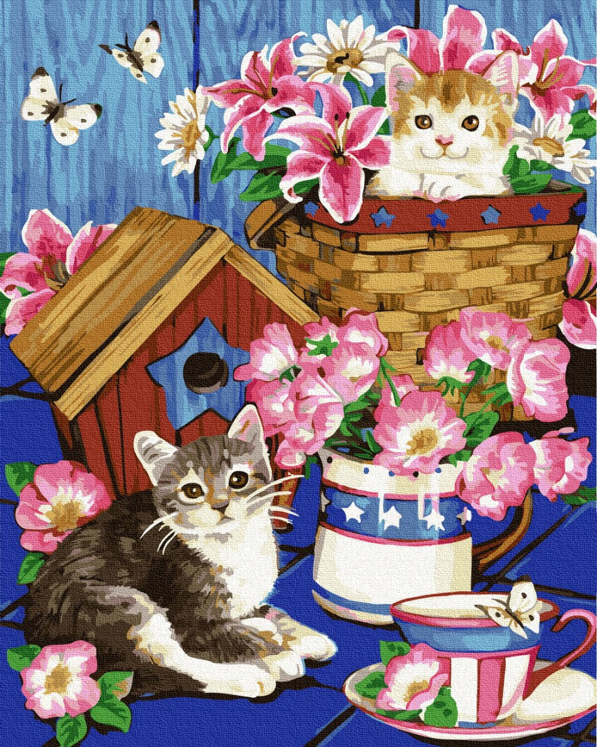 Chatons en fleurs - Peinture par numéro