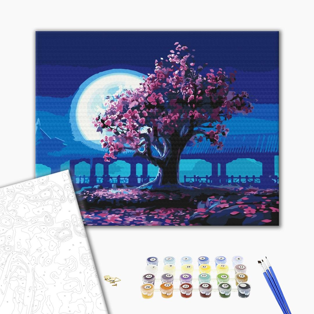 Sakura au clair de lune - Peinture par numéro