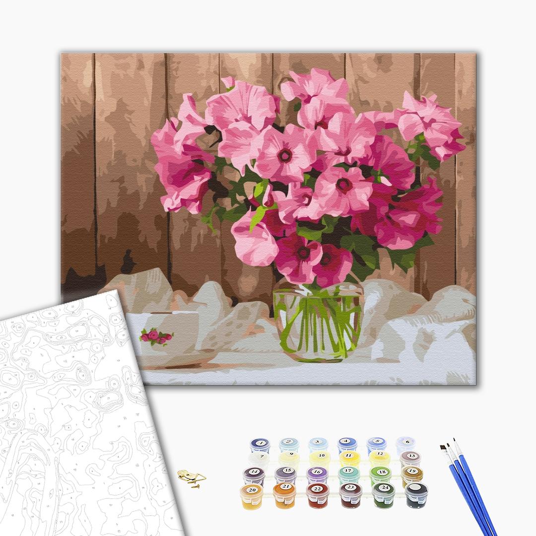 Petunias roses sur la table - Peinture par numéro