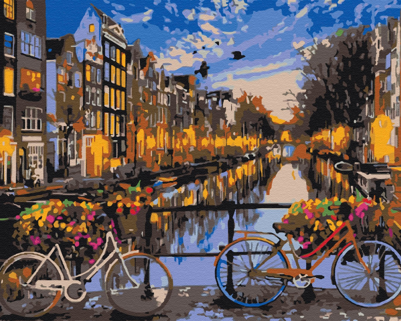 Coucher de soleil dans une rue à Amsterdam - Peinture par numéro