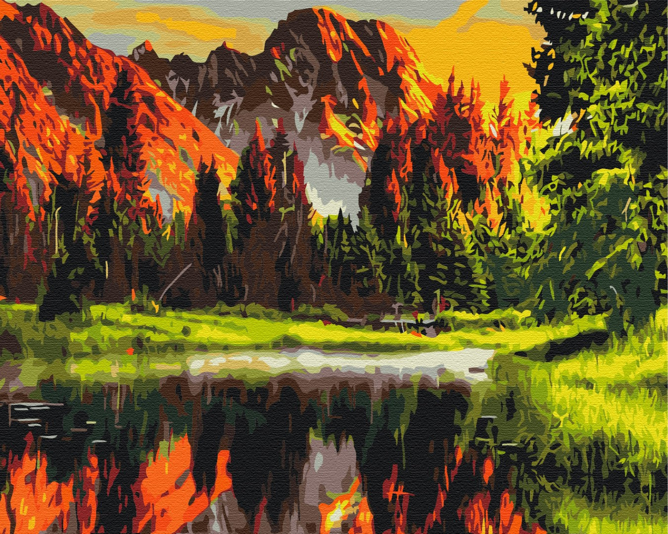 Coucher de soleil dans la vallée de la montagne - Peinture par numéro