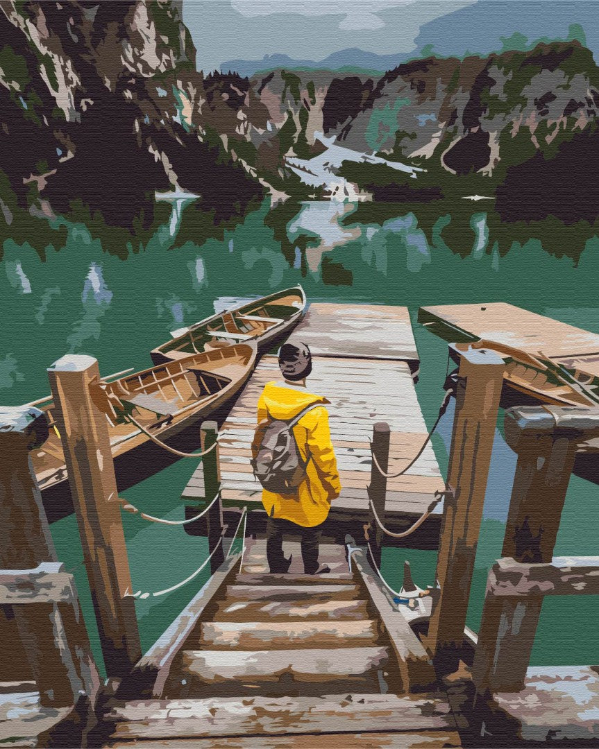 Voyageur sur le lac Braies - Peinture par numéro