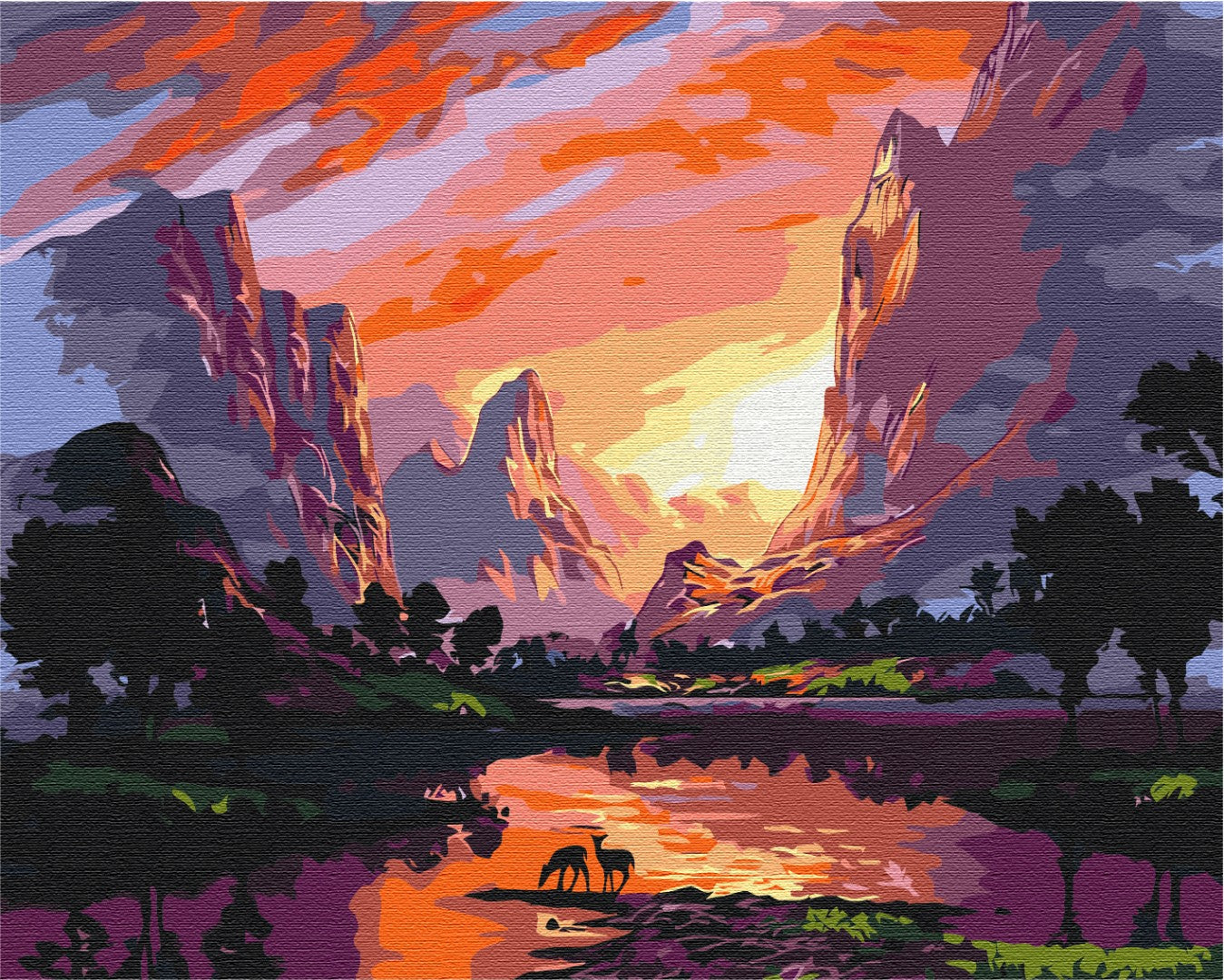 Coucher de soleil brillant dans les montagnes - Peinture par numéro