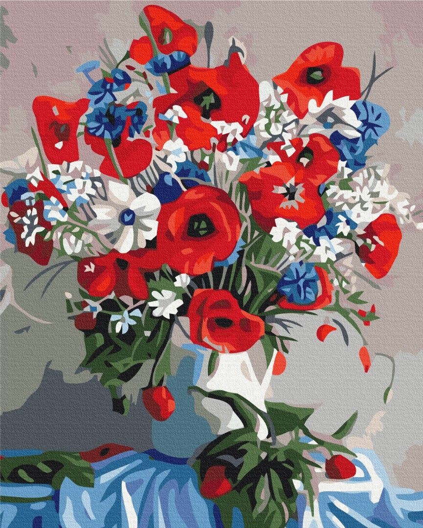 Coquelicots dans un vase - Peinture par numéro