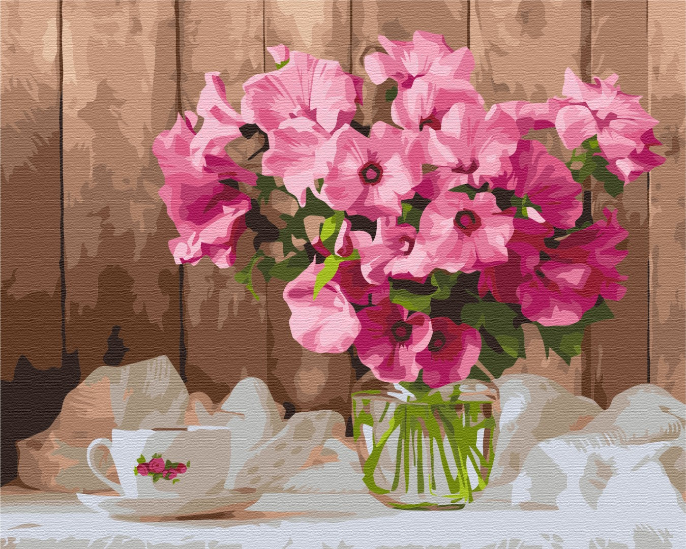 Petunias roses sur la table - Peinture par numéro