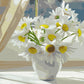 Chamomiles dans un vase blanc sur la fenêtre - Peinture par numéro