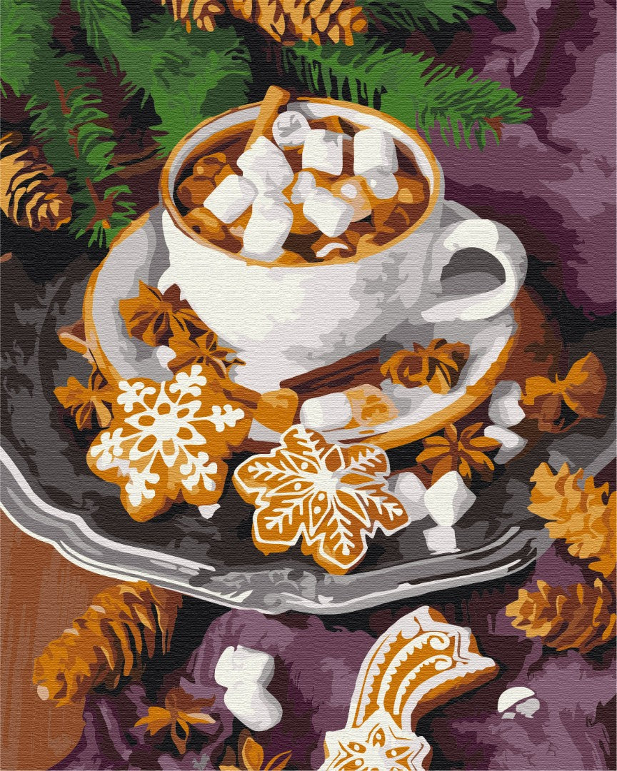 Coco-cacao épicé avec de la neige - Peinture par numéro