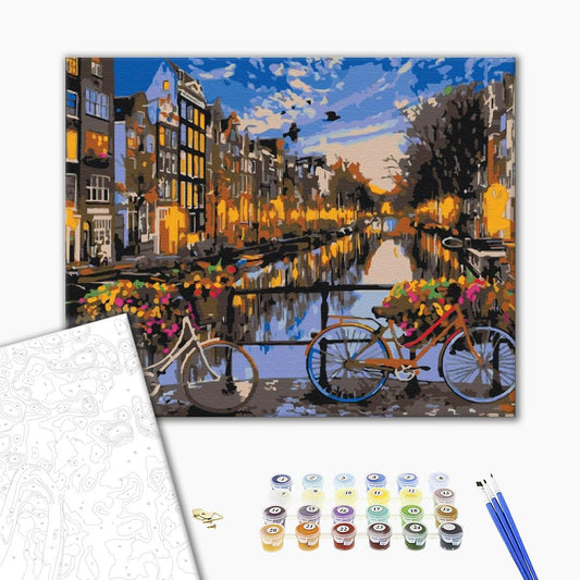 Coucher de soleil dans une rue à Amsterdam - Peinture par numéro