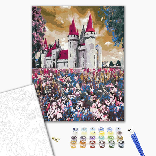 Château dans les fleurs sauvages - Peinture par numéro