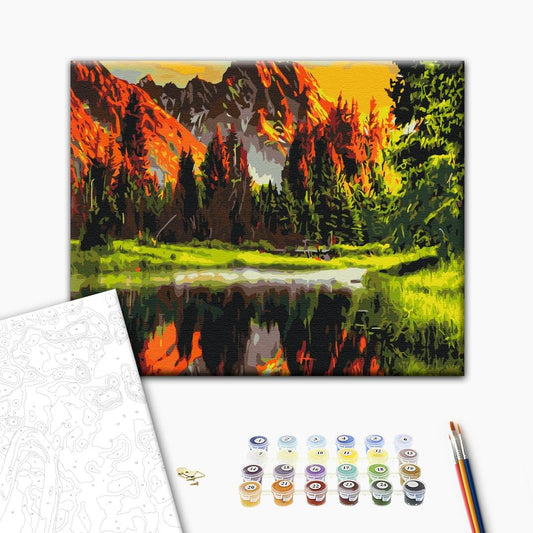 Coucher de soleil dans la vallée de la montagne - Peinture par numéro