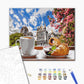 Café avec croissant sur le fond de la cathédrale - Peinture par numéro