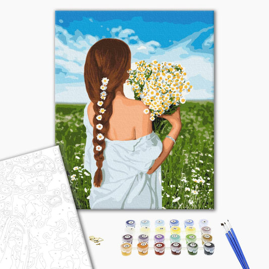 Fille aux marguerites - Peinture par numéro