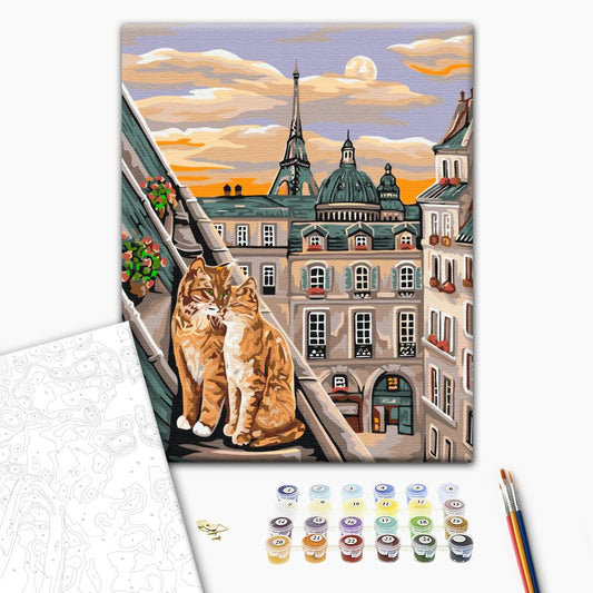 Tendresse de chat à Paris - Peinture par numéro