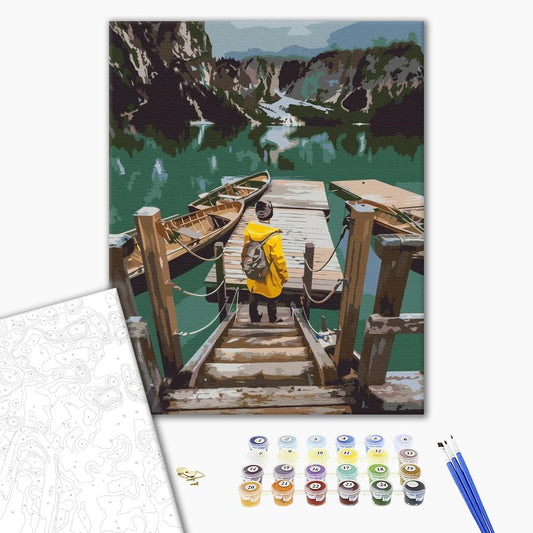 Voyageur sur le lac Braies - Peinture par numéro
