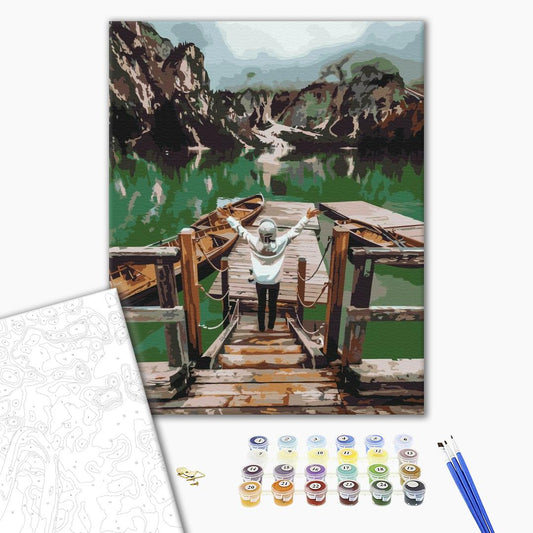 Voyageur sur le lac Braies - Peinture par numéro