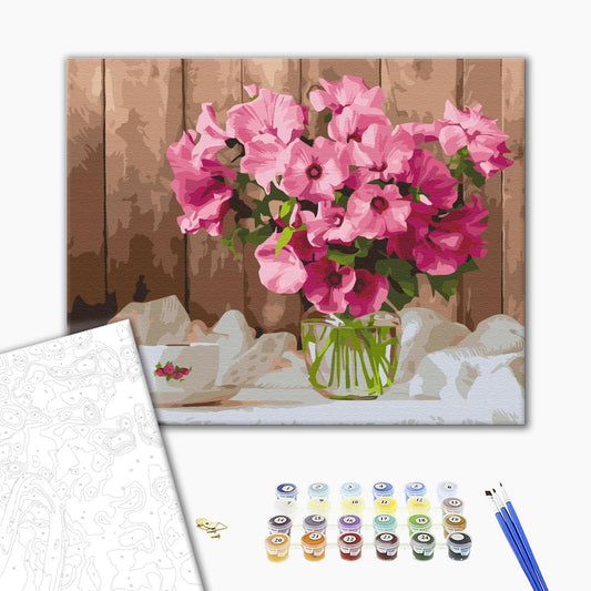 Petunias roses sur la table - Peinture par numéro