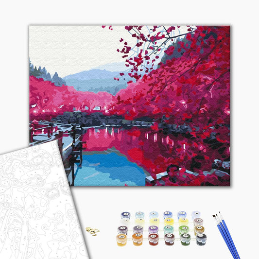 Sakura sur le lac - Peinture par numéro