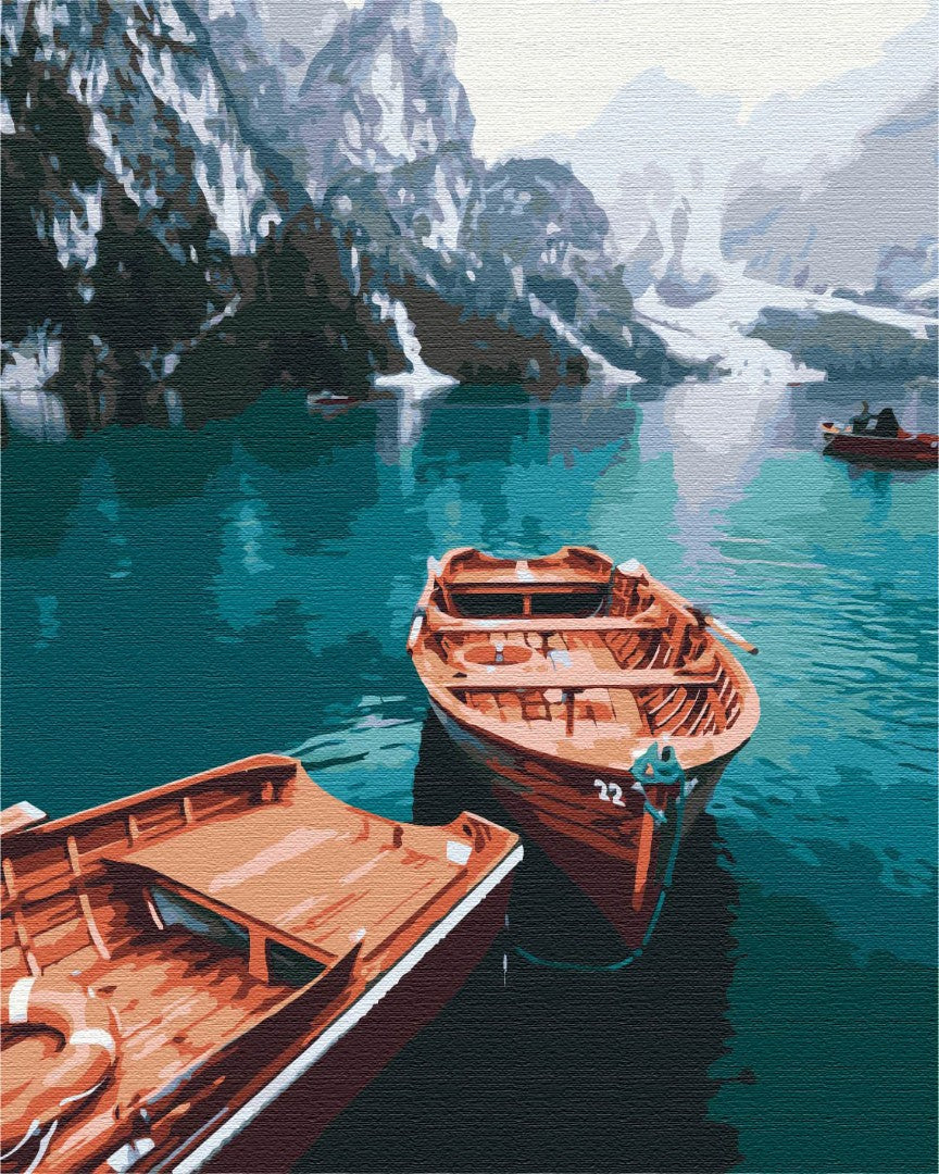 Bateaux sur un lac alpin - Peinture par numéro