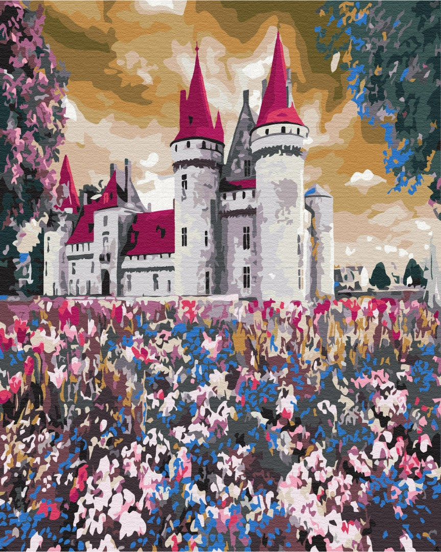 Château dans les fleurs sauvages - Peinture par numéro