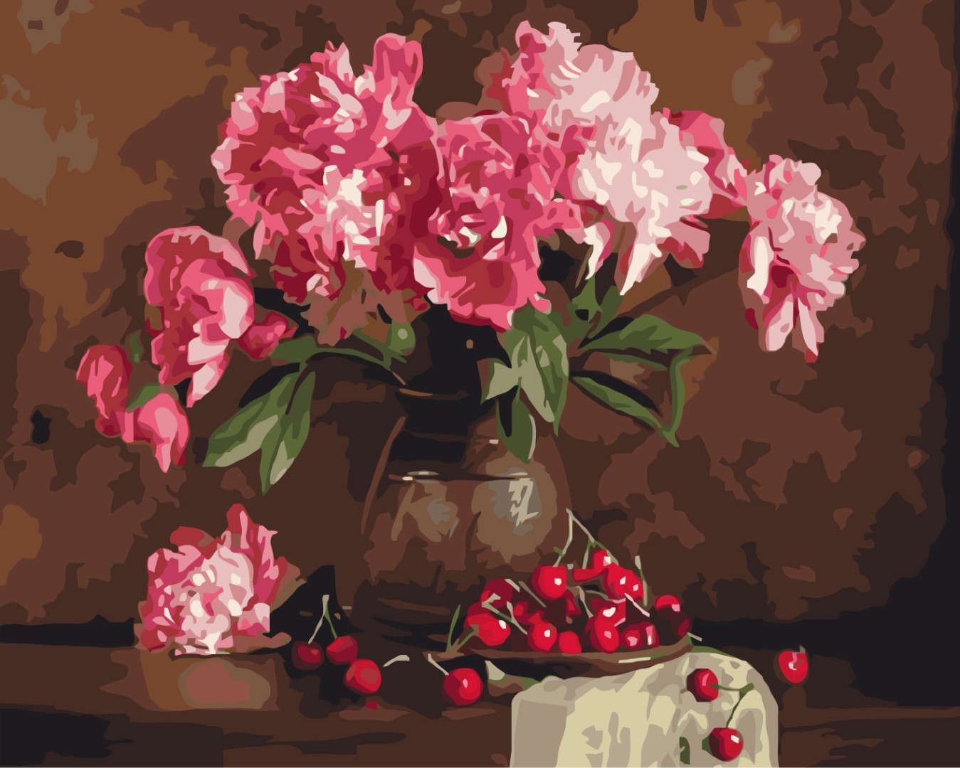 Pivoines et cerises - Peinture par numéro