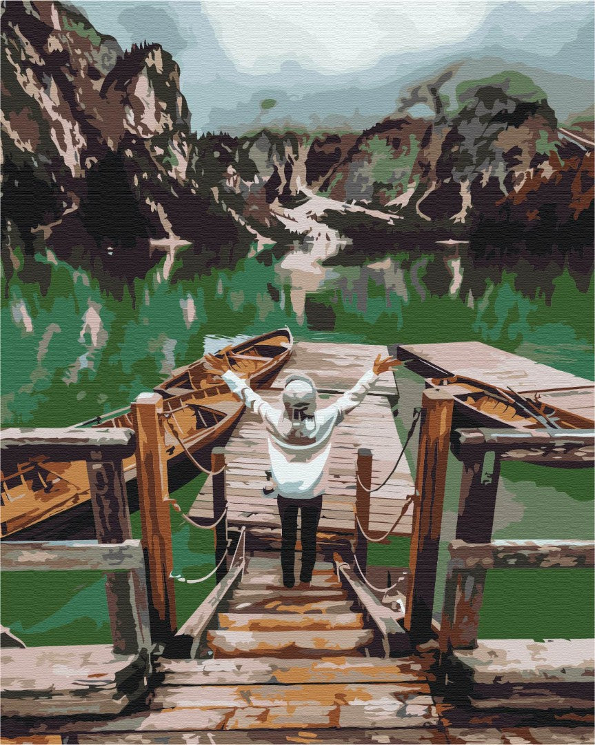 Voyageur sur le lac Braies - Peinture par numéro