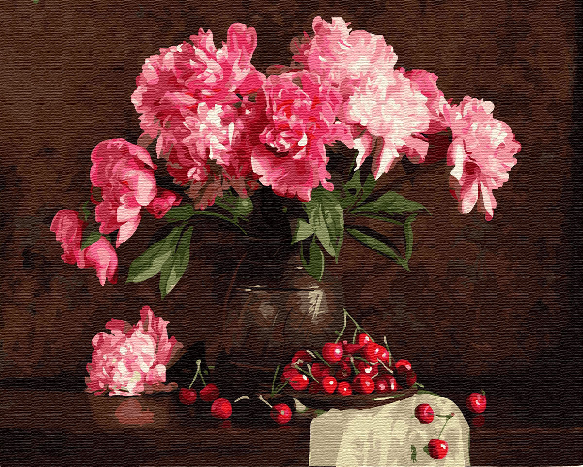 Pivoines et cerises - Peinture par numéro