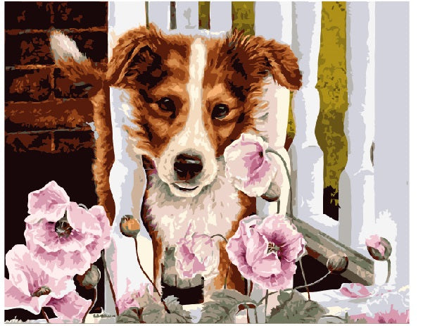 Chien en coquelicots - Peinture par numéro